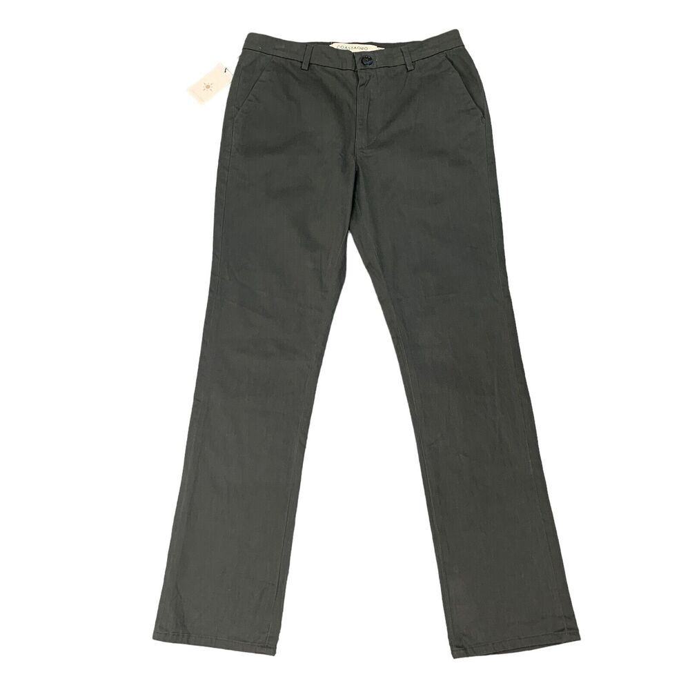 Coastaoro Dress Pants Mens 30 Charcoal Flat Front Stretch Cotton Chino Straight